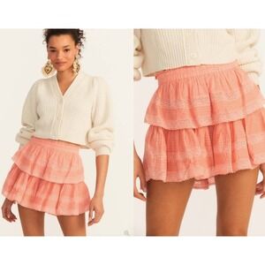 LoveShackFancy Ruffle Mini Skirt Size Small Peach Blossom Cotton Girlcore Summer
